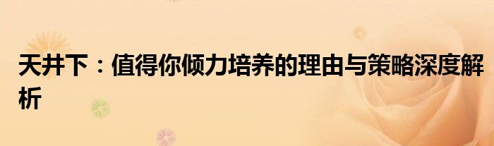 天井下：值得你倾力培养的理由与策略深度解析