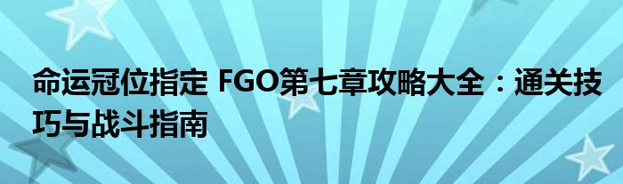 命运冠位指定 FGO第七章攻略大全：通关技巧与战斗指南