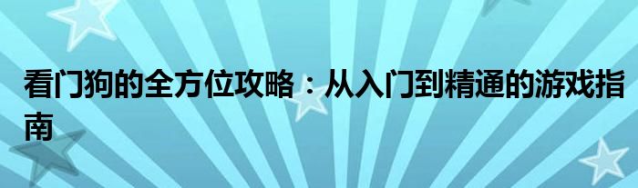 看门狗的全方位攻略：从入门到精通的游戏指南