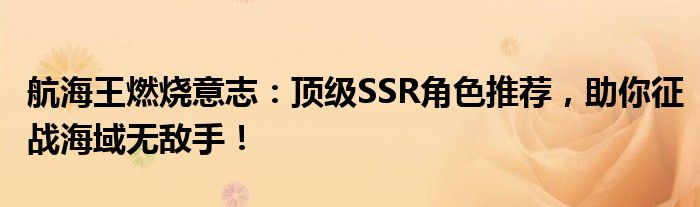 航海王燃烧意志：顶级SSR角色推荐，助你征战海域无敌手！