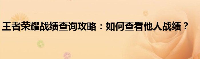 王者荣耀战绩查询攻略：如何查看他人战绩？