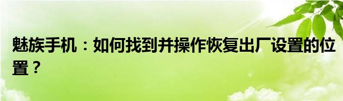 魅族手机：如何找到并操作恢复出厂设置的位置？