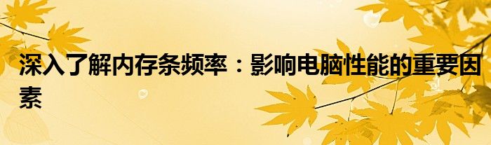 深入了解内存条频率：影响电脑性能的重要因素