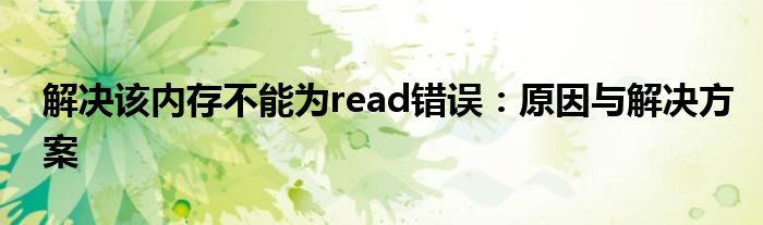 解决该内存不能为read错误：原因与解决方案