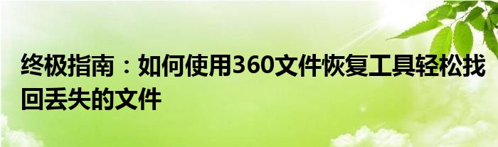 终极指南：如何使用360文件恢复工具轻松找回丢失的文件