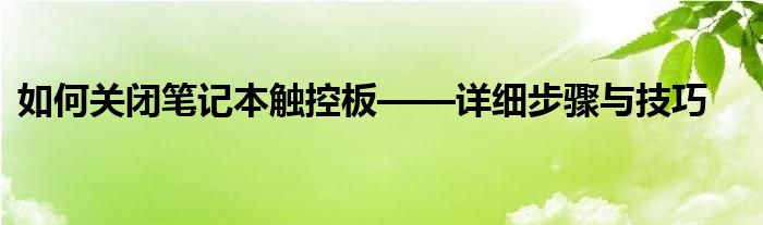 如何关闭笔记本触控板——详细步骤与技巧