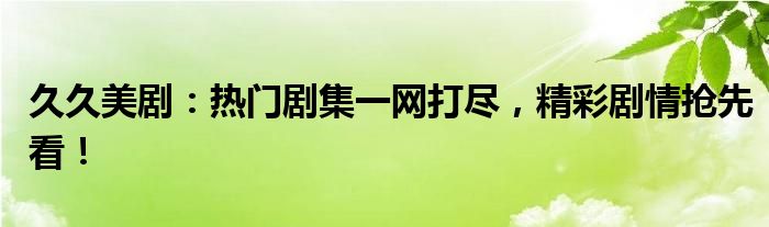 久久美剧：热门剧集一网打尽，精彩剧情抢先看！