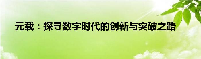 元载：探寻数字时代的创新与突破之路