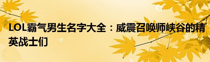 LOL霸气男生名字大全：威震召唤师峡谷的精英战士们