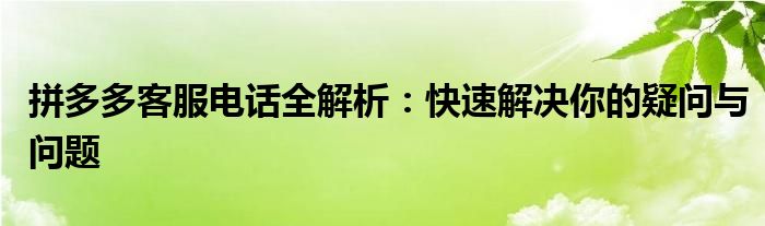 拼多多客服电话全解析：快速解决你的疑问与问题