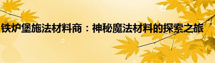 铁炉堡施法材料商：神秘魔法材料的探索之旅