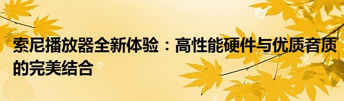 索尼播放器全新体验：高性能硬件与优质音质的完美结合