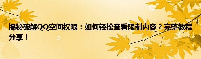 揭秘破解QQ空间权限：如何轻松查看限制内容？完整教程分享！