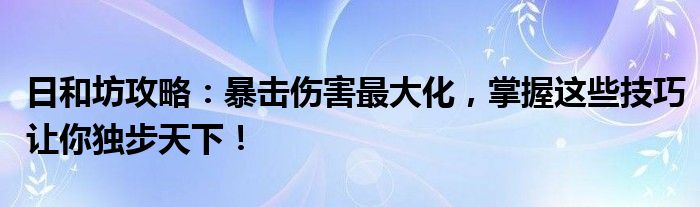 日和坊攻略：暴击伤害最大化，掌握这些技巧让你独步天下！