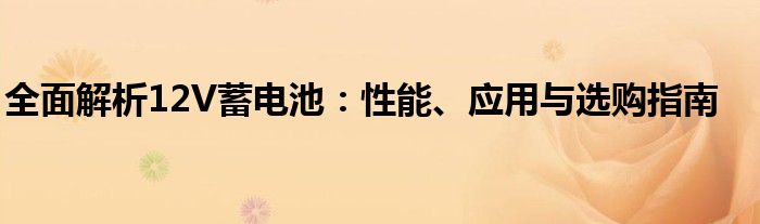 全面解析12V蓄电池：性能、应用与选购指南