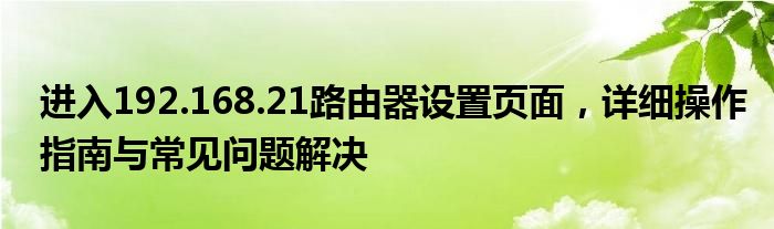 进入192.168.21路由器设置页面，详细操作指南与常见问题解决