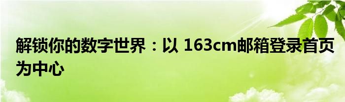 解锁你的数字世界：以 163cm邮箱登录首页为中心