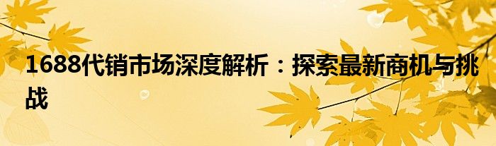 1688代销市场深度解析：探索最新商机与挑战