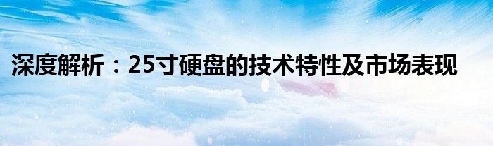 深度解析：25寸硬盘的技术特性及市场表现