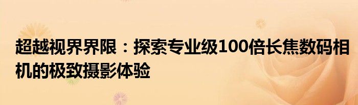 超越视界界限：探索专业级100倍长焦数码相机的极致摄影体验