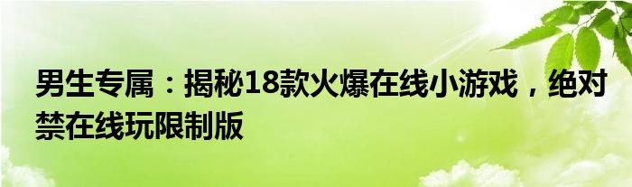 男生专属：揭秘18款火爆在线小游戏，绝对禁在线玩限制版