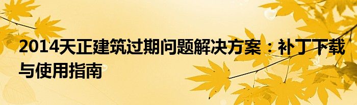 2014天正建筑过期问题解决方案：补丁下载与使用指南