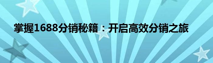 掌握1688分销秘籍：开启高效分销之旅