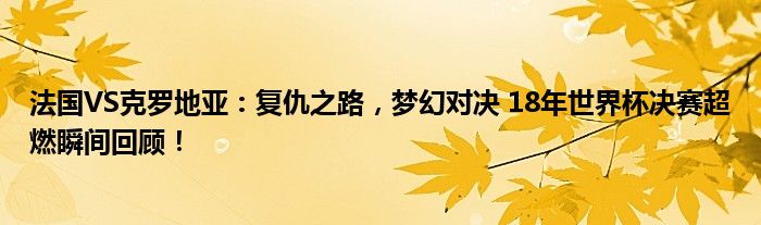 法国VS克罗地亚：复仇之路，梦幻对决 18年世界杯决赛超燃瞬间回顾！