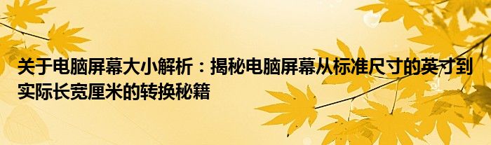 关于电脑屏幕大小解析：揭秘电脑屏幕从标准尺寸的英寸到实际长宽厘米的转换秘籍