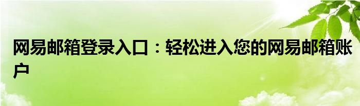 网易邮箱登录入口：轻松进入您的网易邮箱账户