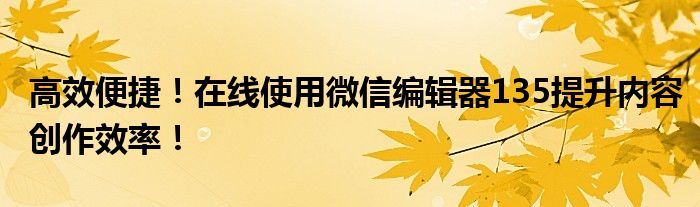 高效便捷！在线使用微信编辑器135提升内容创作效率！