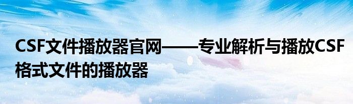 CSF文件播放器官网——专业解析与播放CSF格式文件的播放器