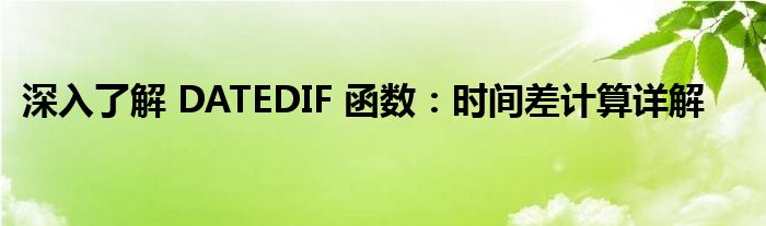 深入了解 DATEDIF 函数：时间差计算详解