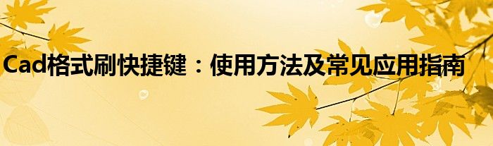 Cad格式刷快捷键：使用方法及常见应用指南