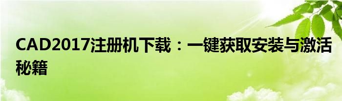 CAD2017注册机下载：一键获取安装与激活秘籍