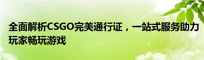 全面解析CSGO完美通行证，一站式服务助力玩家畅玩游戏