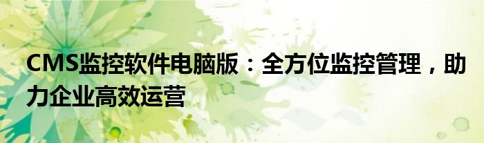 CMS监控软件电脑版：全方位监控管理，助力企业高效运营