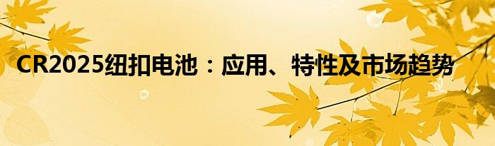 CR2025纽扣电池：应用、特性及市场趋势