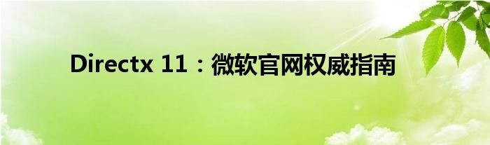 Directx 11：微软官网权威指南