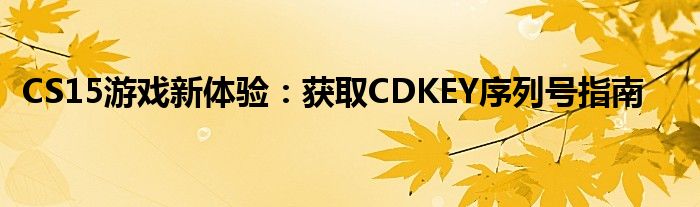 CS15游戏新体验：获取CDKEY序列号指南