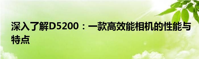 深入了解D5200：一款高效能相机的性能与特点