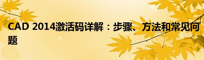 CAD 2014激活码详解：步骤、方法和常见问题