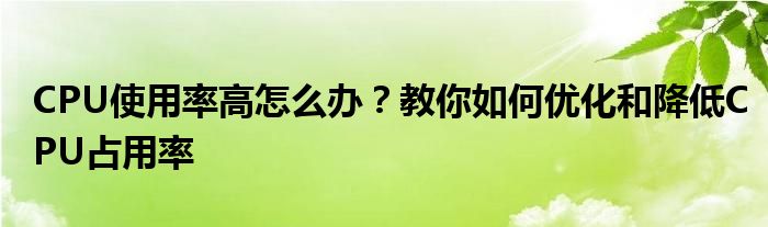 CPU使用率高怎么办？教你如何优化和降低CPU占用率