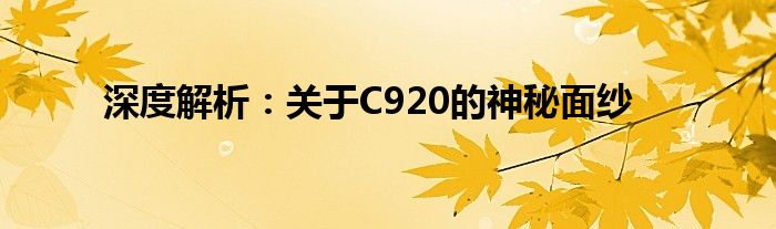 深度解析：关于C920的神秘面纱