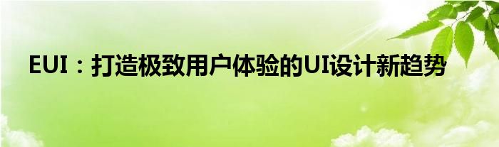 EUI：打造极致用户体验的UI设计新趋势