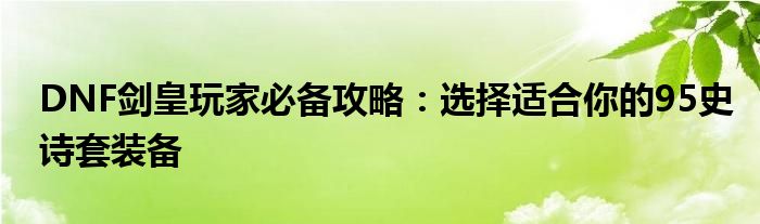 DNF剑皇玩家必备攻略：选择适合你的95史诗套装备