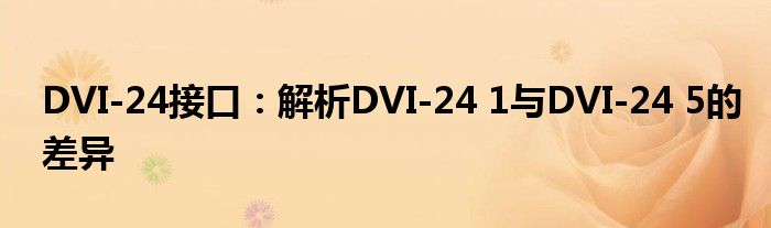 DVI-24接口：解析DVI-24 1与DVI-24 5的差异