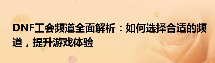 DNF工会频道全面解析：如何选择合适的频道，提升游戏体验