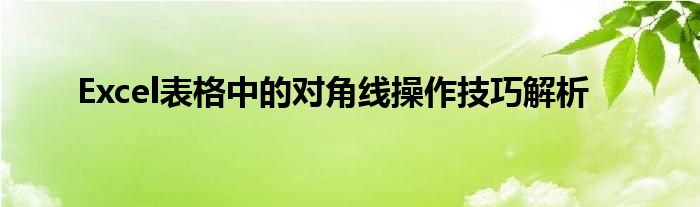 Excel表格中的对角线操作技巧解析