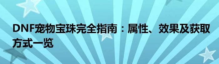 DNF宠物宝珠完全指南：属性、效果及获取方式一览